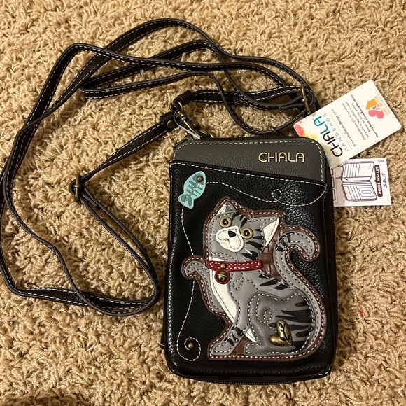 Chala Handbags - Chala Brown and Black Handbag with Heart Charm